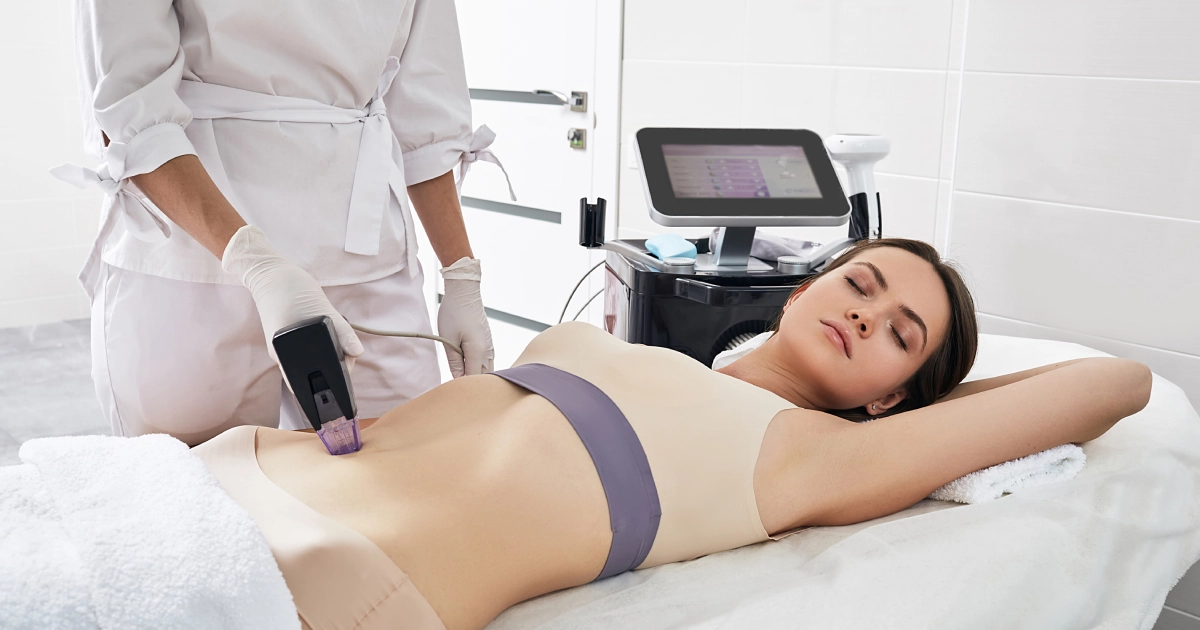 Women receiving Morpheus8 Body Treatment on her abdomen in Prescott Valley, AZ clinic